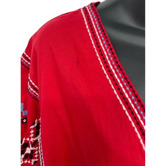 Zara Red Embroidered V-Neck Midi Shift Dress Size XL Extra Large Women NWT New - Picture 7 of 10